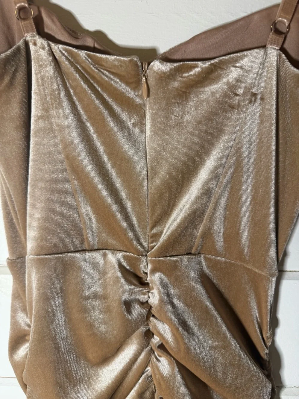 Iris Champagne Velvet Ruched Mini Dress - Picture 2 of 4